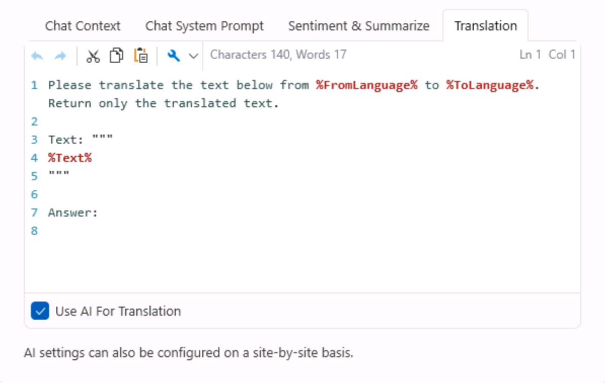 Translation Settings Screenshot
